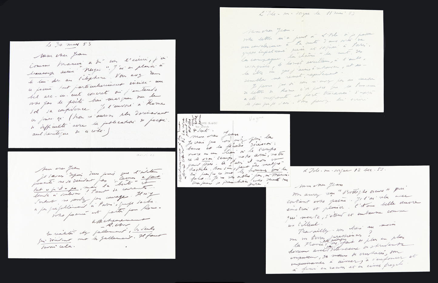 Quatre lettres autographes signées à Jean Vague