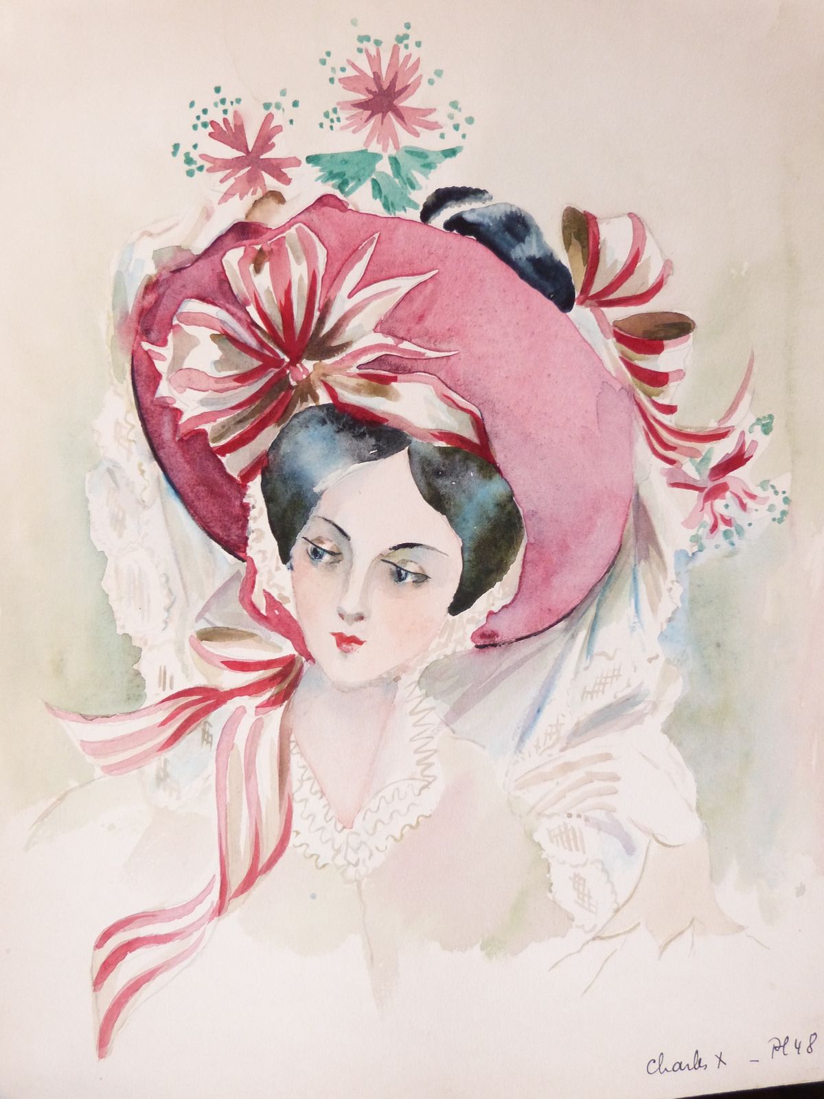 History of French women's hairstyles and everything related to the head in general (hats, hair, makeup, perfume).