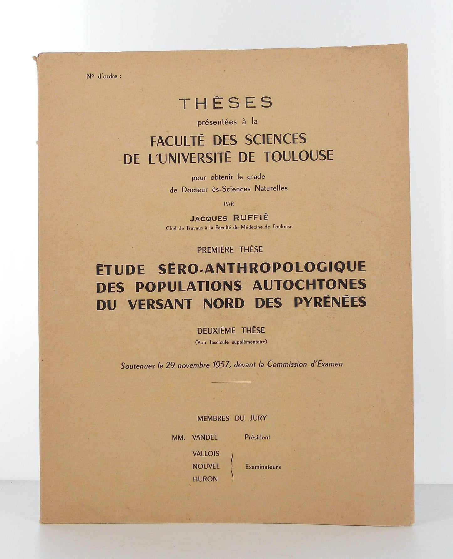 Etude séro-anthropologique des populations autochtones du versant nord des Pyrénées.