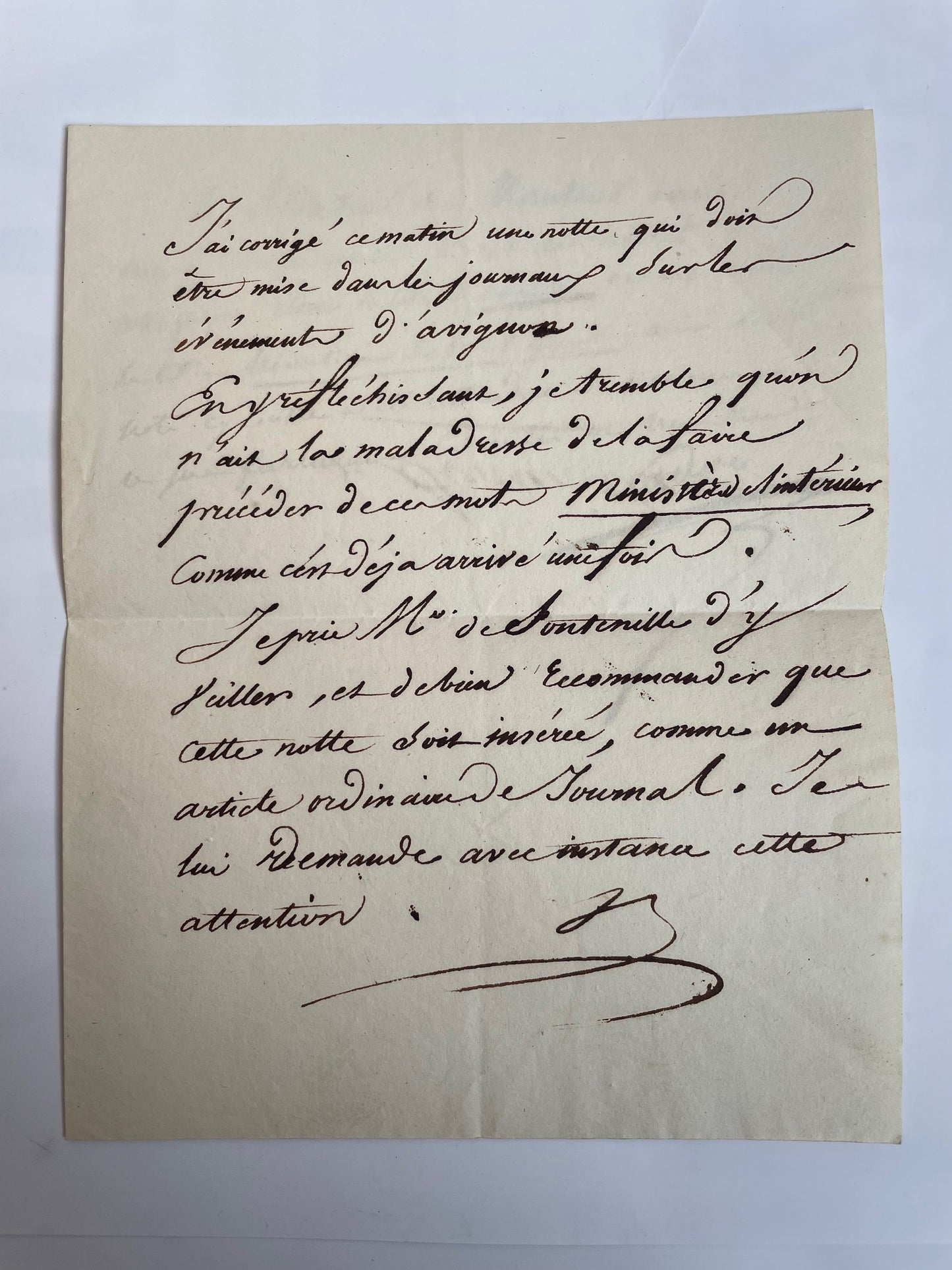 Lettre sur le Maréchal Brune