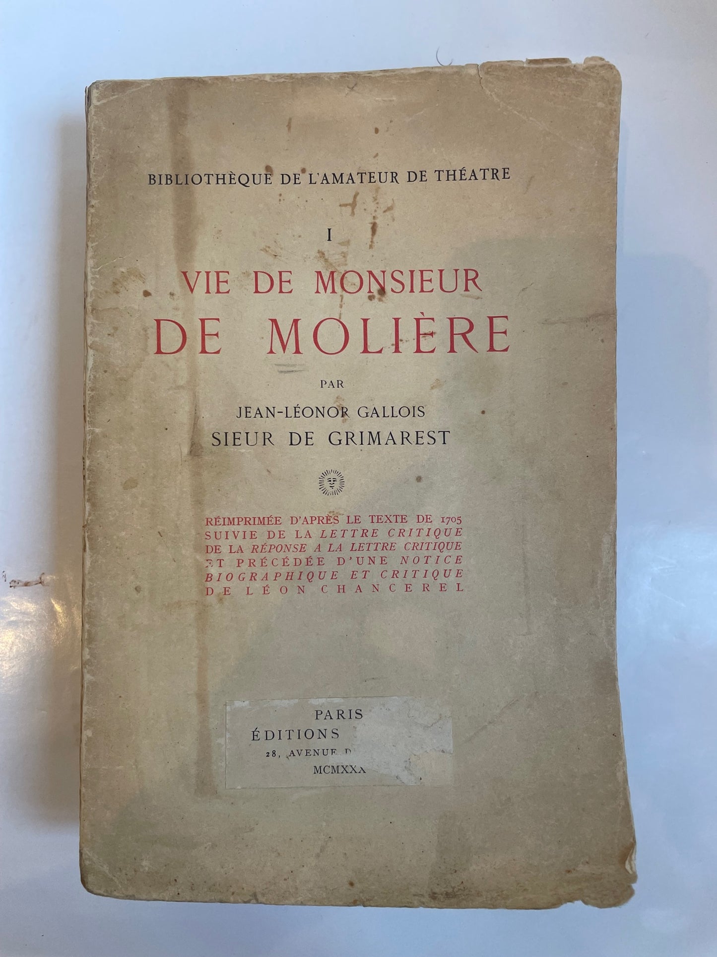 Vie de Monsieur de Molière
