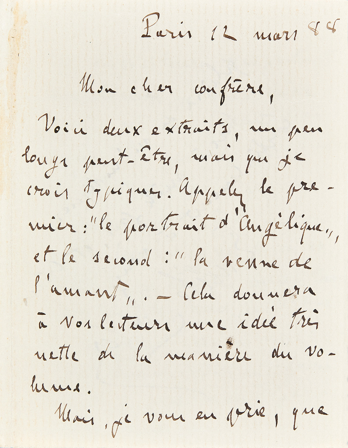 Lettre autographe Émile Zola à Charles Chincolle au sujet du Rêve