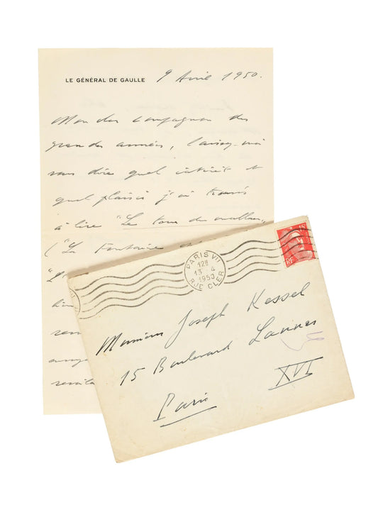 Lettre autographe signée de Charles de Gaulle à son ami Joseph Kessel