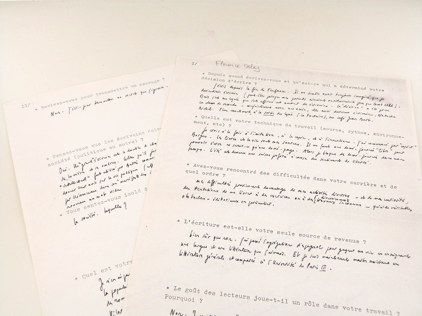 Answers to a high school student's questionnaire