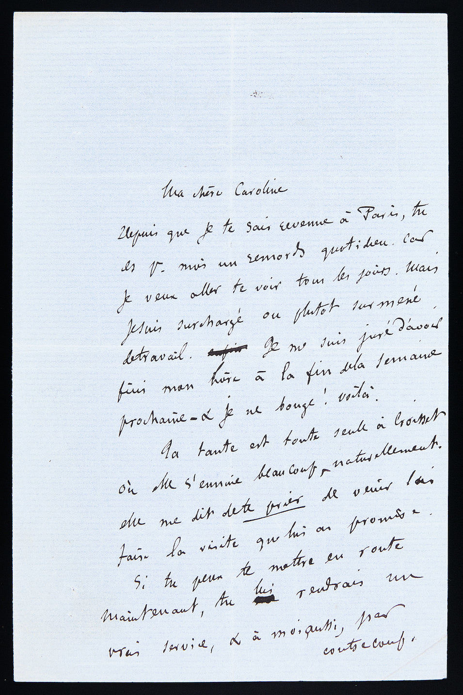 Lettre autographe signée de Gustave Flaubert à sa cousine Caroline Laurent au sujet de L'Éducation sentimentale