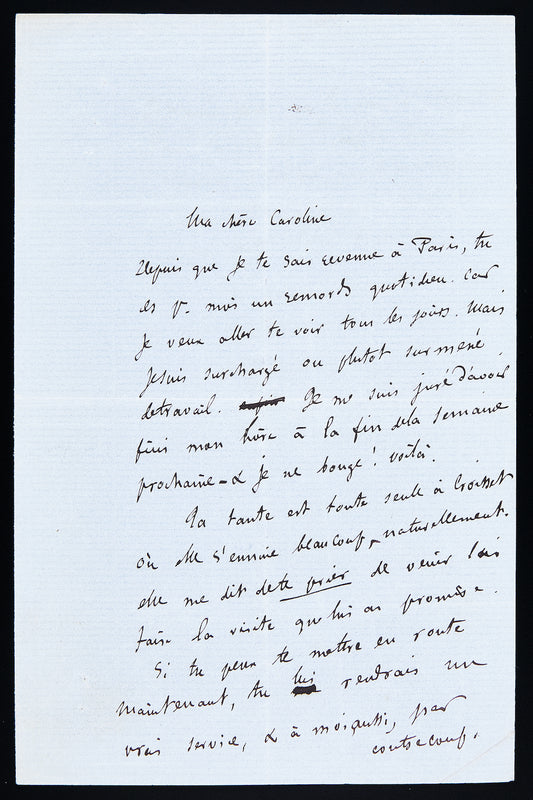 Lettre autographe signée de Gustave Flaubert à sa cousine Caroline Laurent au sujet de L'Éducation sentimentale