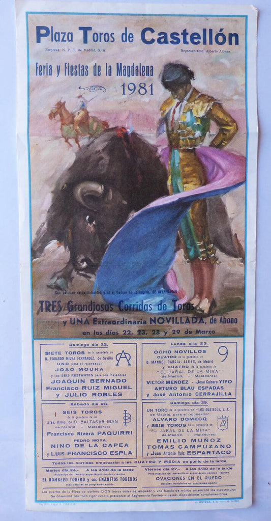 Affiche de tauromachie Castellon 1981