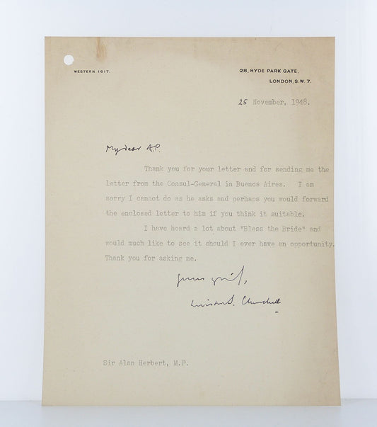 Lettre autographe de Winston CHURCHILL