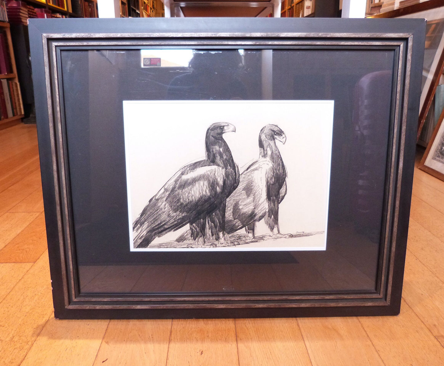 Dessin au crayon noir couple d'aigles par Paul Jouve