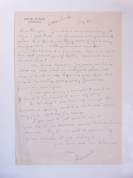 Lettre autographe signée par John STEINBECK