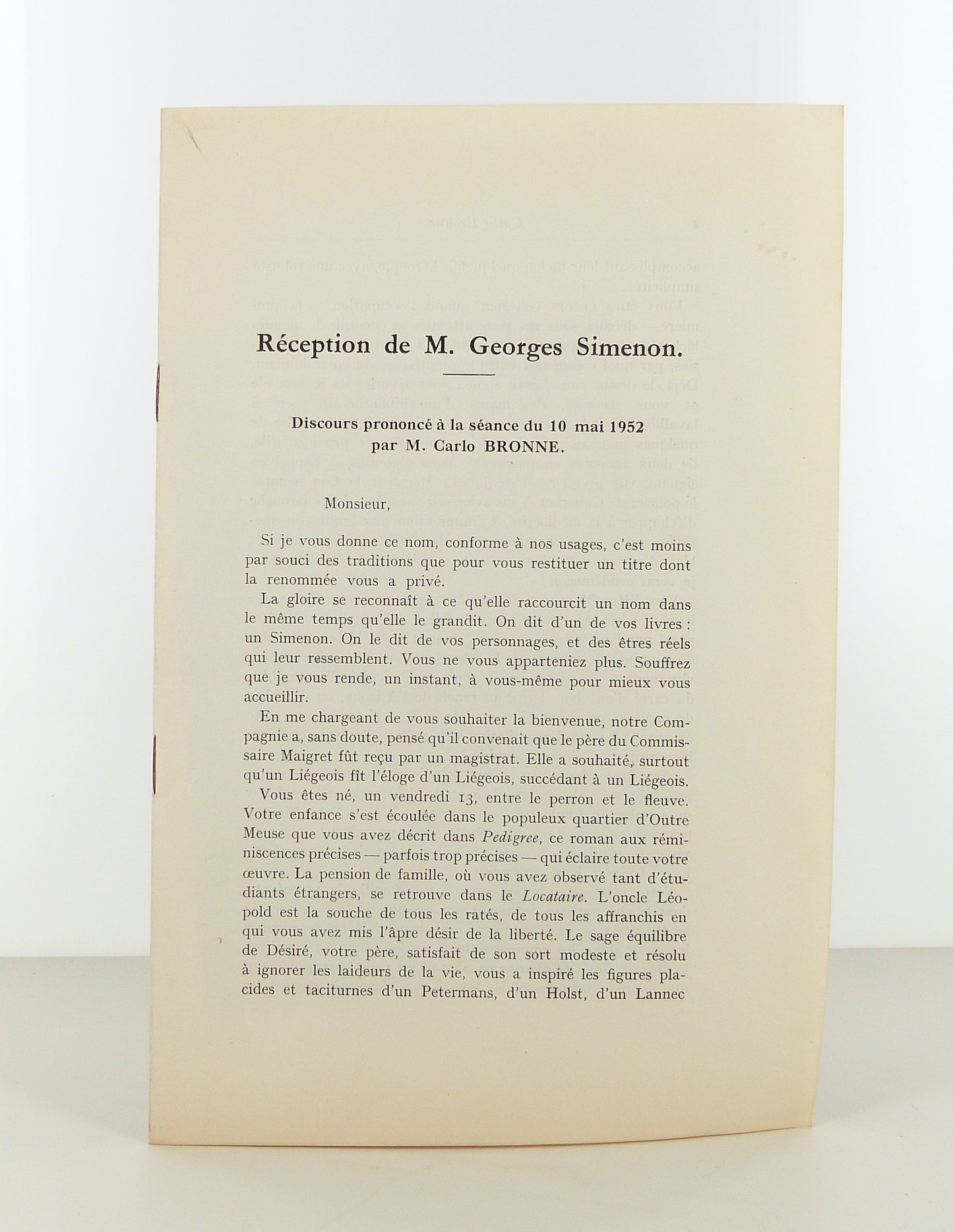 Réception de M. Georges Simenon