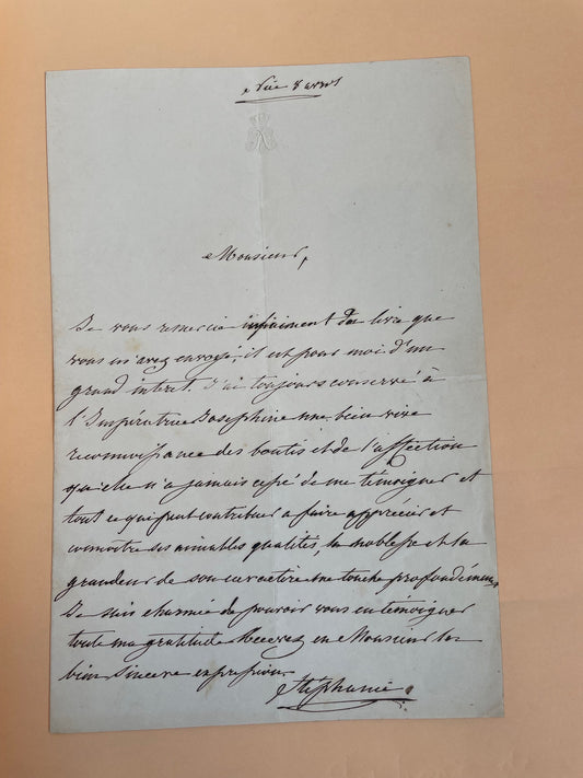 Lettre de Stéphanie de Beauharnais