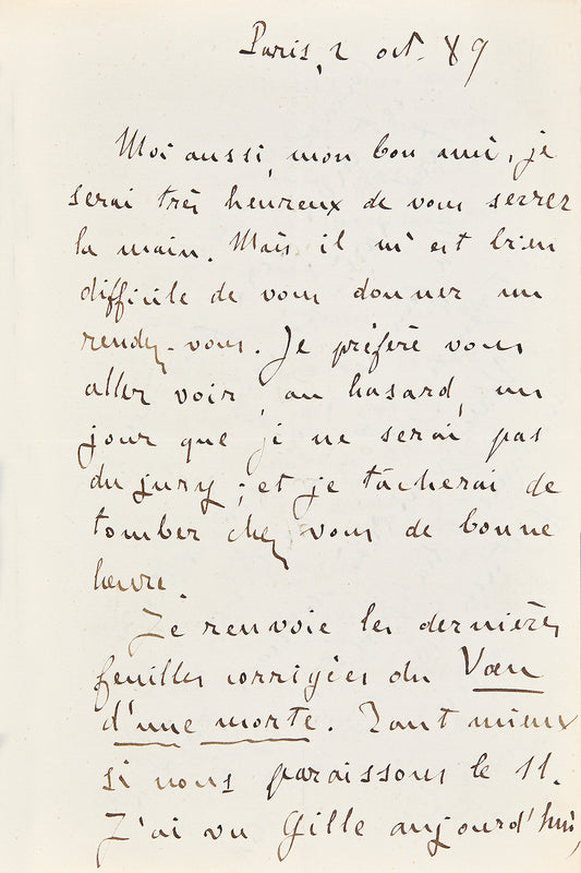 Lettre autographe Émile Zola à Charpentier au sujet de La bête humaine