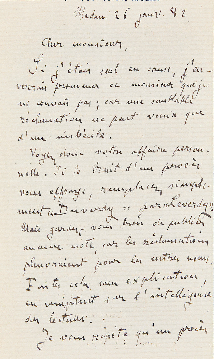 Lettre autographe Émile Zola à Élie de Cyon au sujet de Pot-bouille
