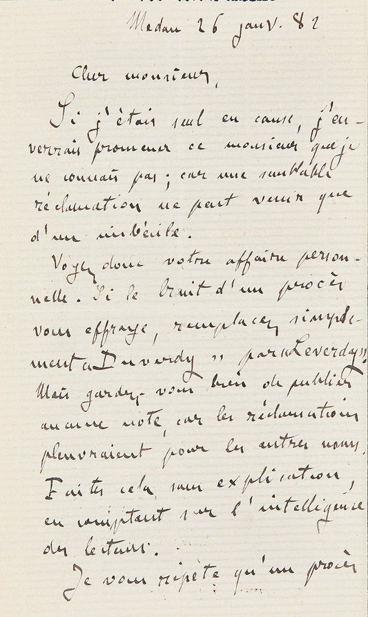 Lettre autographe Émile Zola à Élie de Cyon au sujet de Pot-bouille