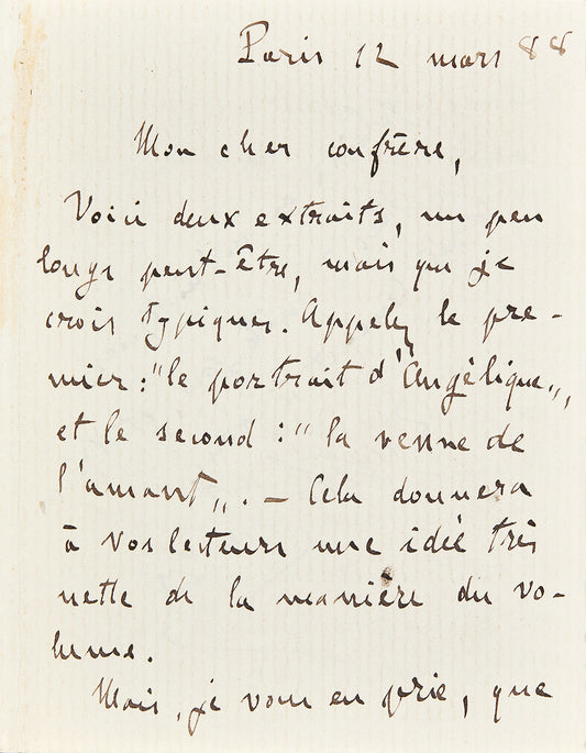 Lettre autographe Émile Zola à Charles Chincolle au sujet du Rêve