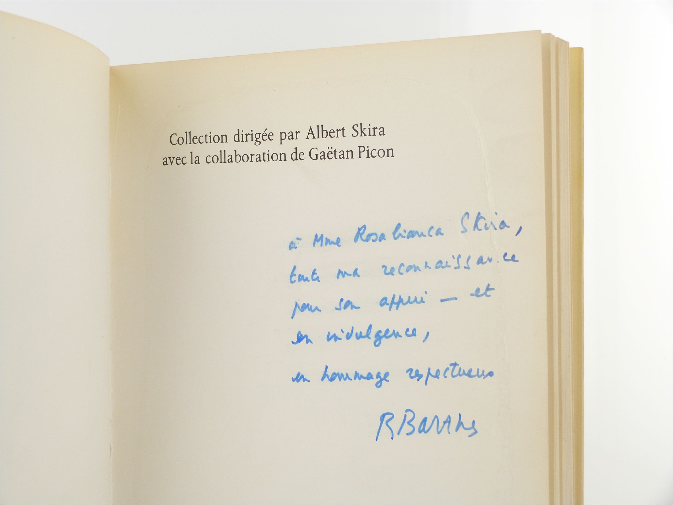Envoi autographe de Barthes à Madame Skira de l'édition originale de L'empire des signes