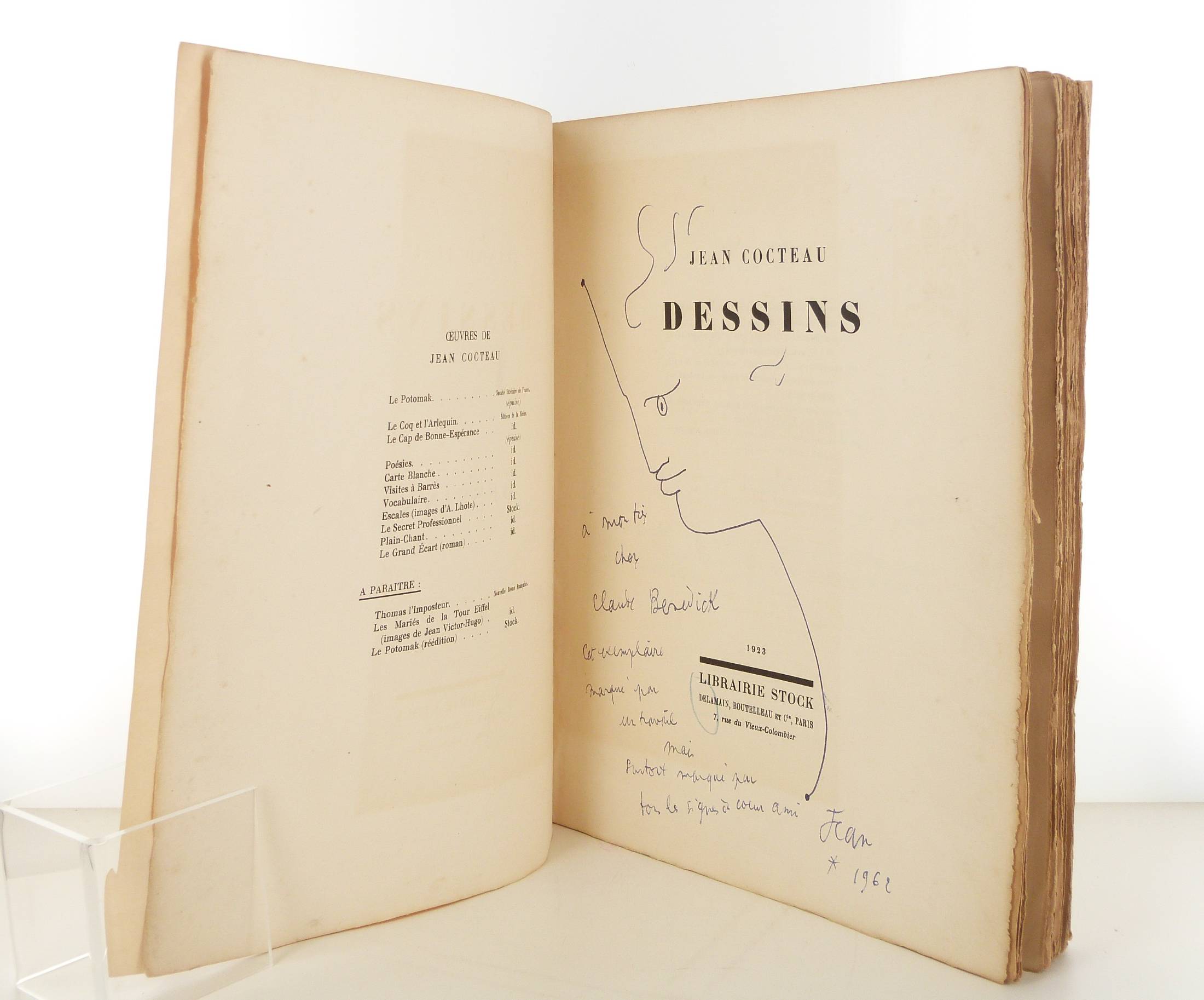 Envoi et dessin autographe de Jean Cocteau pour Dessins - Stock, 1923