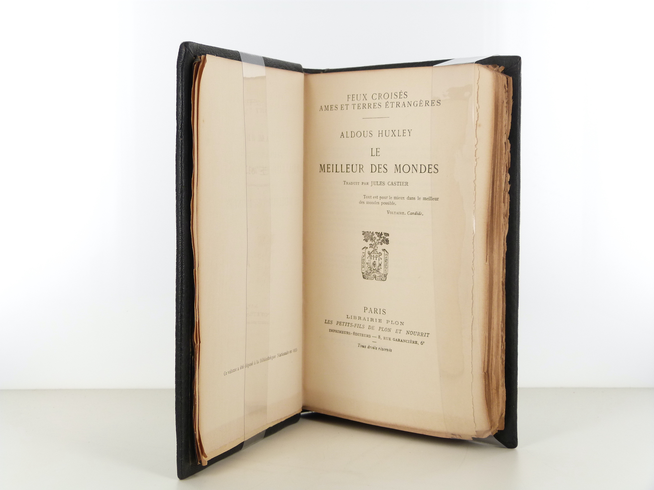 Page de titre de l'édition originale française du Meilleur des mondes d'Aldous Huxley