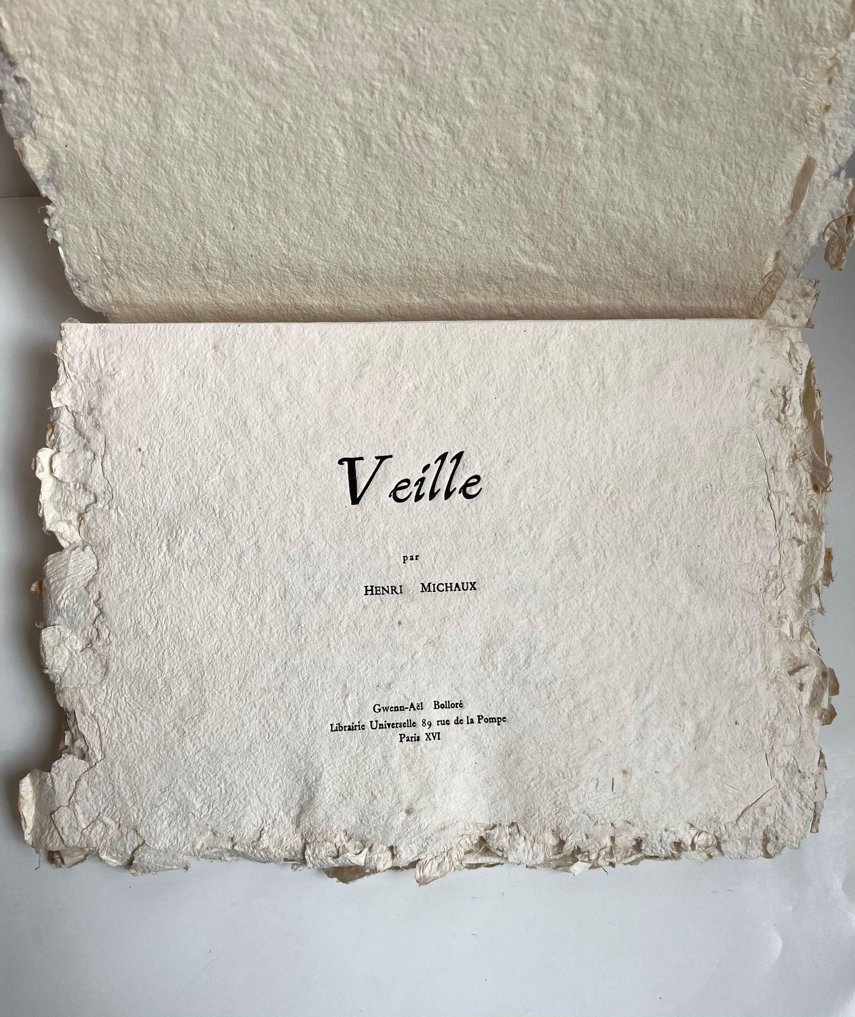 Page de titre de Veille d'Henri Michaux - 1951