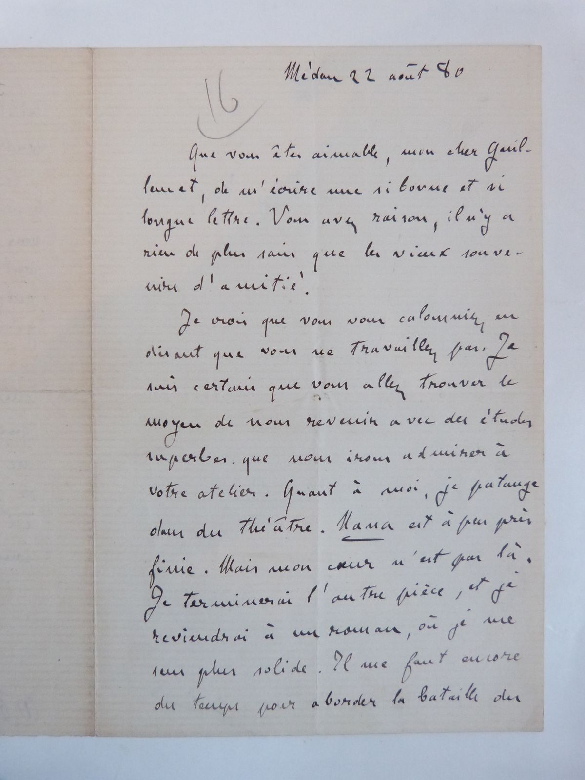 Lettre autographe signée d'Emile Zola sur Nana et Paul Cézanne