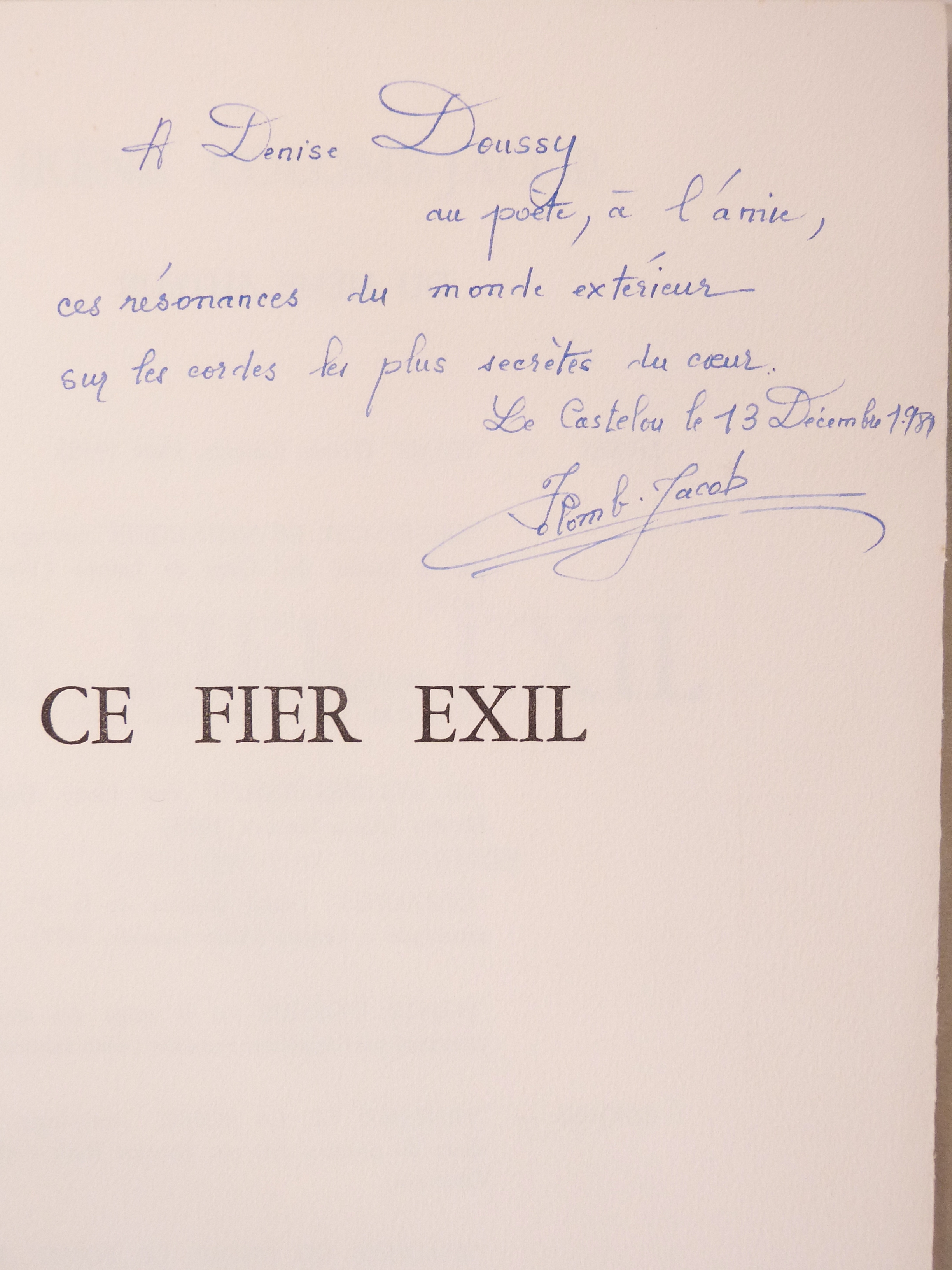 Ce fier exil, poèmes