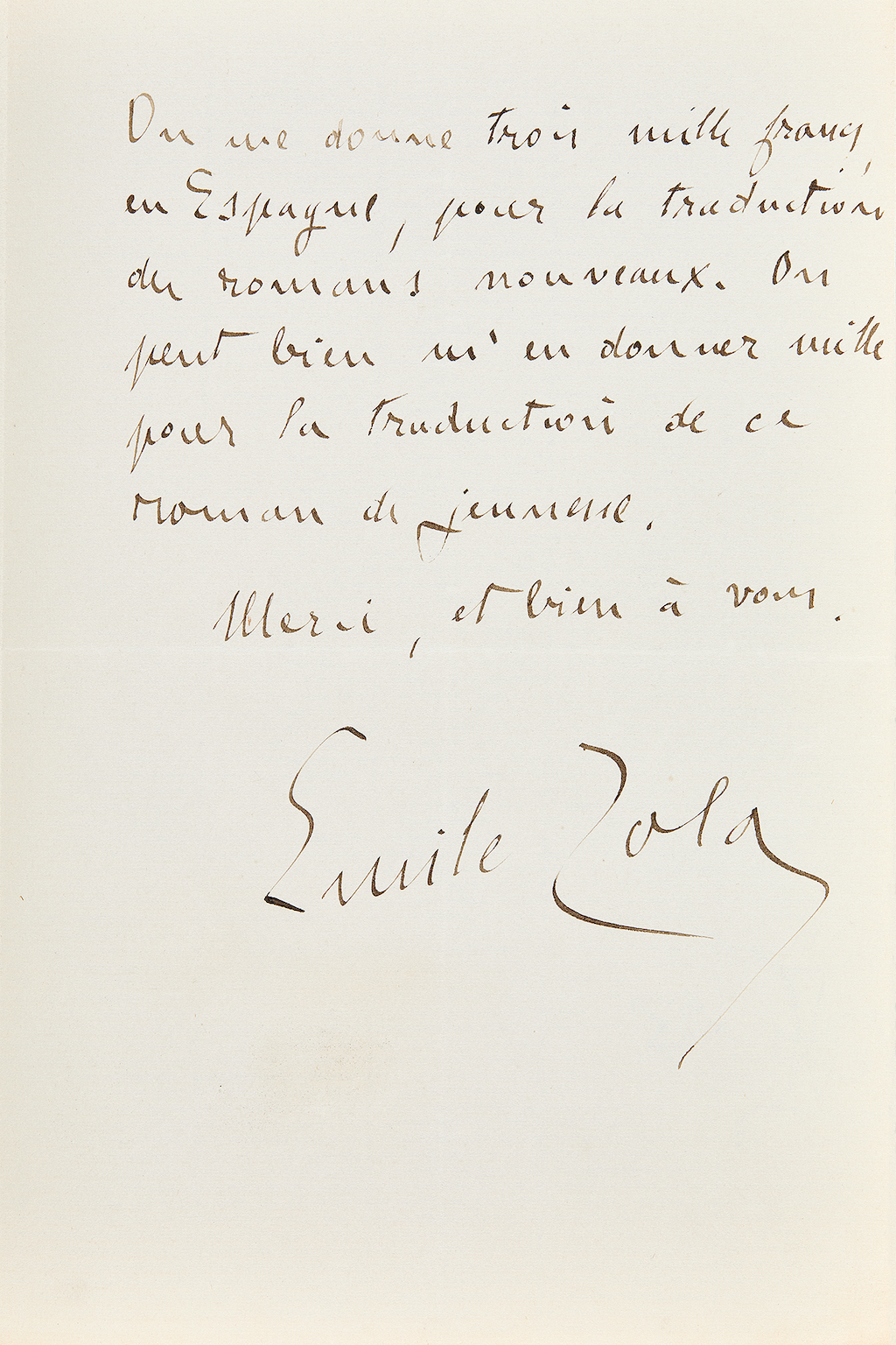 Lettre autographe signée Zola au sujet de L'Assommoir