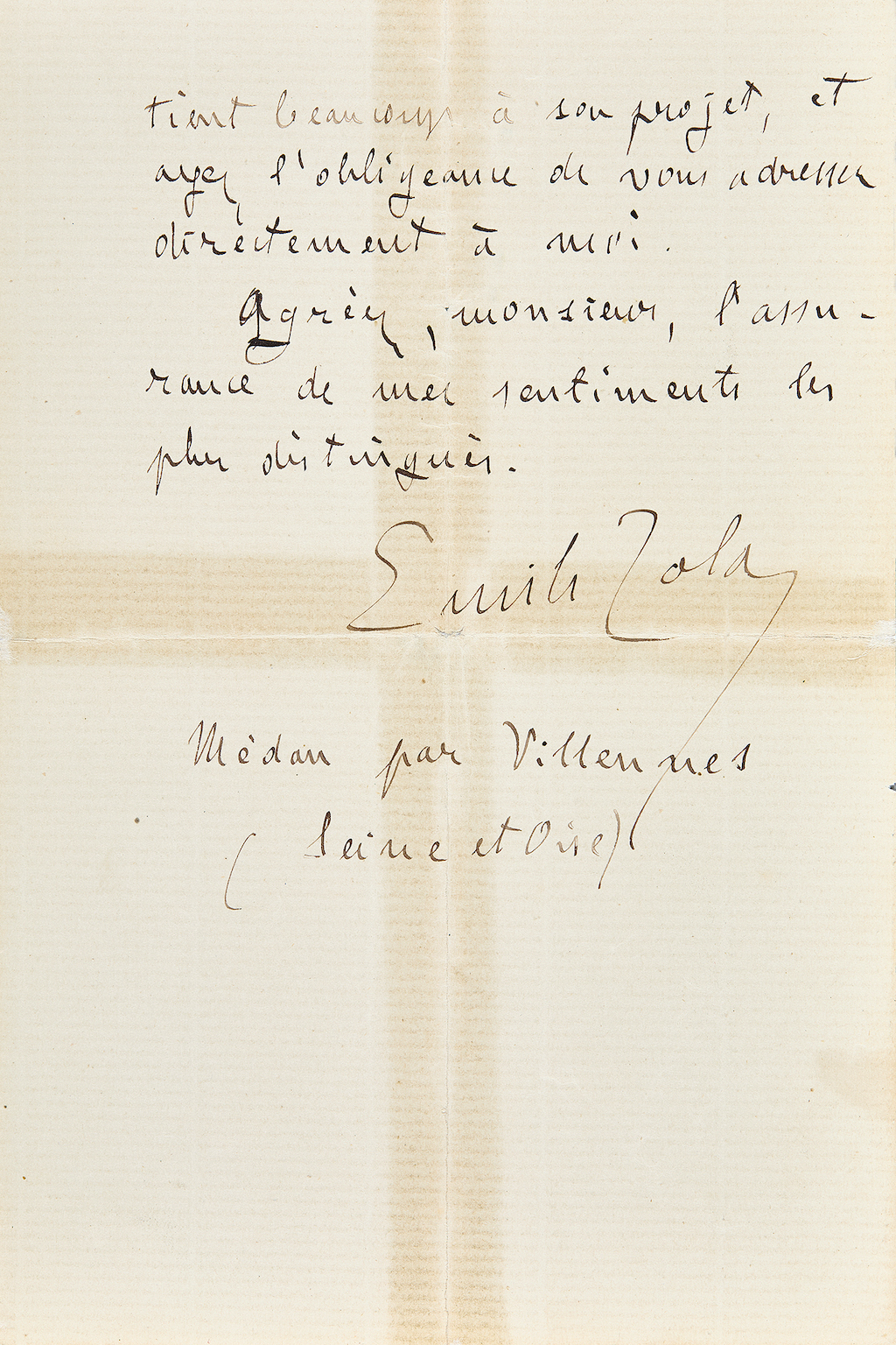 Lettre autographe signée Zola au sujet du Bonheur des dames