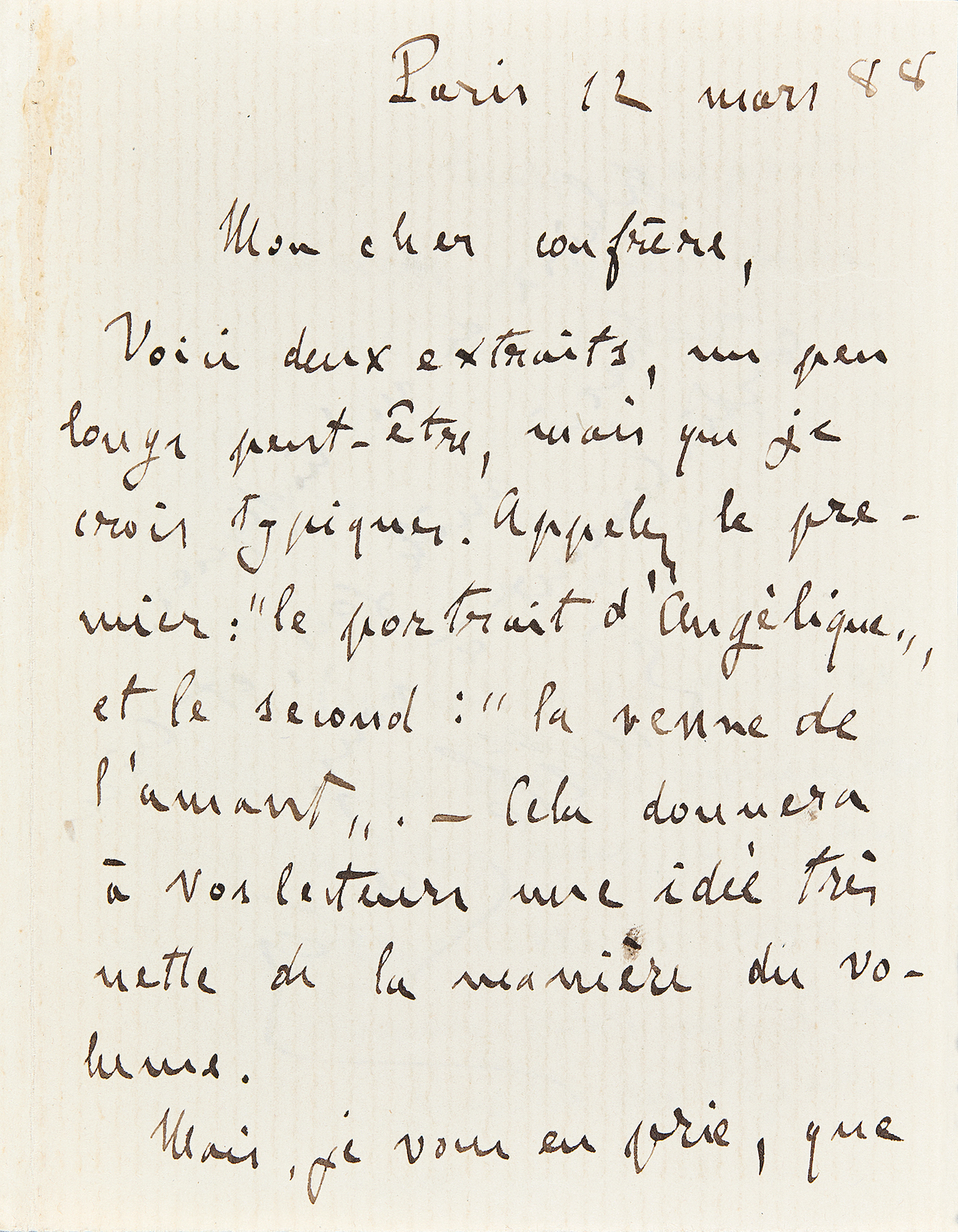 Lettre autographe signée Zola au sujet du Rêve